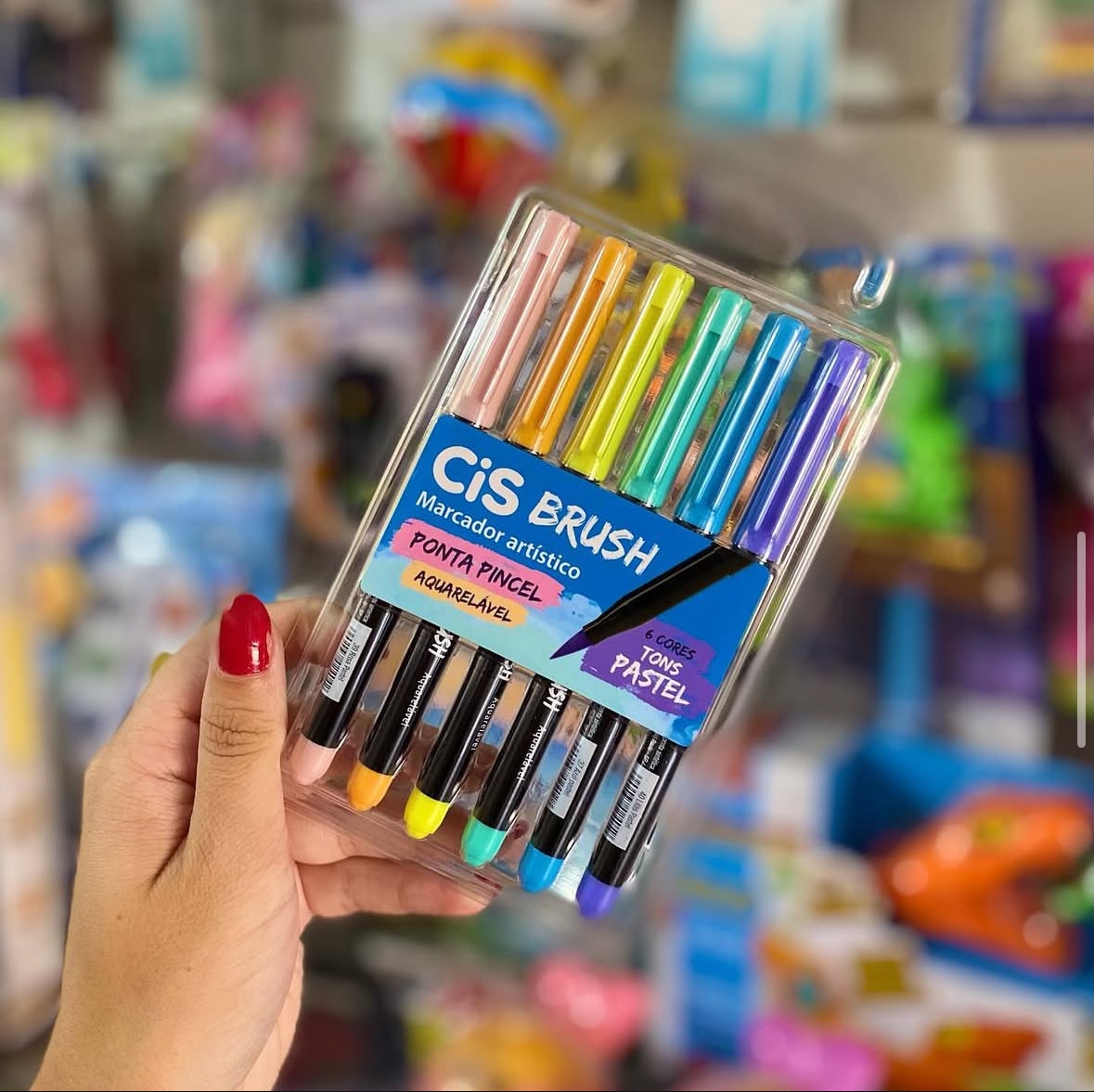 Canetas brush — foto real da loja